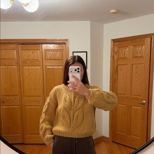 Hand-Knit Chunky Cropped Sweater in Golden Yellow